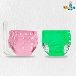 Chinmay Kids Combo of Baby Swim Diaper Waterproof Reusable Leakproof Adjustable Pool Swimsuit & Adjustable Size Baby Cloth Button Diaper Washable/Reusable Nappies for Infants With White Insert image 2