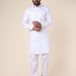 W & G Men Solid Long Sleeves Side Slits Pathani Kurta with Salwar-5