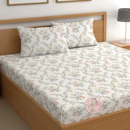 CHHAVI INDIA Beige & Pink Printed Microfiber 210TC Queen Bedsheet Set 2.50m x 2.25m-image-53