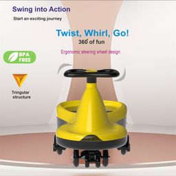 fab n funky Kids Swing Car with Light & Music | Easy to Handle| Built for Rough Play| Encourages Physical Activity| Smooth Wheels| Colorful LED Lights - Yellow image 4