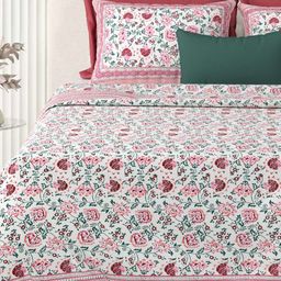 Urban Jaipur Pink & Green Floral 220 TC Queen Bedsheet with 2 Pillow Covers-image-15