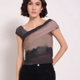 People By Pantaloons Brown Slim Fit Tie - Dye Top-image-74
