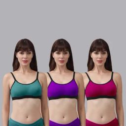 AROUSY Green & Purple Cotton Bra Panty Set - Pack Of 3-image-77
