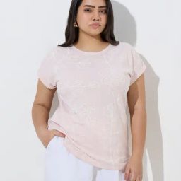 Gia by Westside Light Pink Floral Pattern Cotton T-Shirt-picture-39