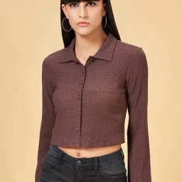 SF Jeans by Pantaloons Brown Self Pattern Crop Shirt-image-29
