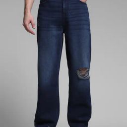 Jack & Jones Blue Cotton Loose Fit Distressed Jeans-image-92