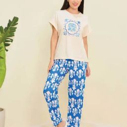 Sweet Dreams Cream Printed Pyjama Set-image-1