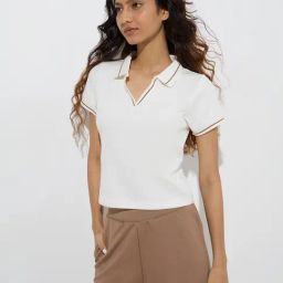 Studiofit by Westside White Ribbed Cotton-Blend T-Shirt-image-55