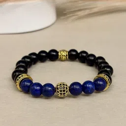 SANAA CREATIONS Imperial Tide Unisex Onyx & Lapis Beaded Elasticated Bracelet-image-24