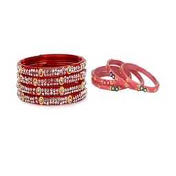 SOMIL Set of 8 Red Alloy Bangles-image-101