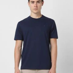 Peter England Navy Cotton Regular Fit T-Shirt-image-37