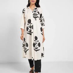 Rangmanch By Pantaloons Antique White Cotton Regular Fit Floral Print Kurta-picture-22