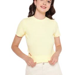 MADAME Yellow Cotton Regular Fit Crop Top-image-103