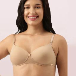Enamor Beige Non Wired Padded Plunge Bra-picture-25