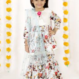 Little Bansi Kids Blue & White Embroidered Suit Set-image-28