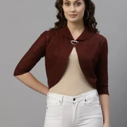 Style Quotient Maroon Self Design Crop Shrug-image-59