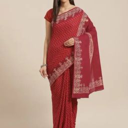 Kalakari India Maroon Cotton Aztec Print Saree With Unstitched Blouse-picture-21