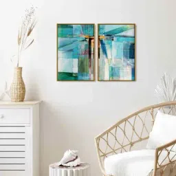 999Store Multicolor Vinyl Wall Painting Panel with Fibre Frame - Set of 2-12