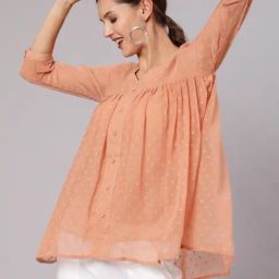 Jaipur Kurti Peach Self Pattern Top-image-30