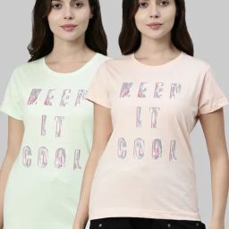 Kryptic Light Green & Beige Printed Cotton T-Shirt - Pack of 2-image-113