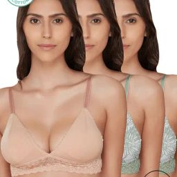 Inner Sense Beige & Green Half Coverage Bralette - Pack of 3-image-21