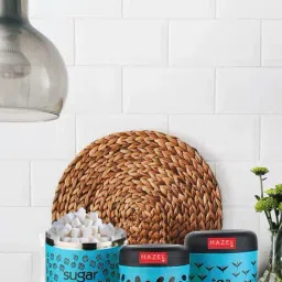 HAZEL Blue & Black Stainless Steel Canister - Set of 3-image-64