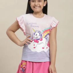 Kidsville Printed Regular Fit Pink T-Shirt For Girls-image-56