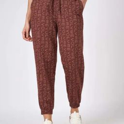 Ajile By Pantaloons Brown Cotton Comfort Fit Print Trackpants-image-78