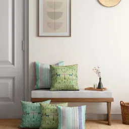 India Circus Green Velvet Geometrical Deer'S Cushion Covers - Set of 5-image-7