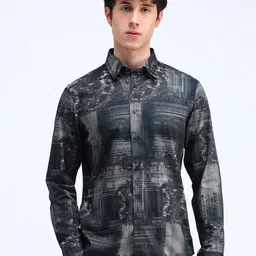 Flying Machine Men Spread Collar Abstract Printed Cotton Slim Fit Formal Shirt-image-96