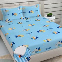 Klotthe Blue 300 TC Polycotton Double Elastic Bedsheet with 2 Pillow Covers-image-76