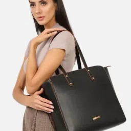 THE GUSTO Black Solid Medium Tote Handbag-image-7