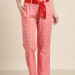 Sweet Dreams Women Checked Pure Cotton Straight Lounge Pants-image-18