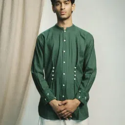 Lafaani Green Rewind Button Detail Shirt-image-74