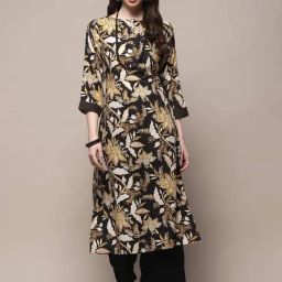 Biba Black Floral Print Kurta Palazzo Set-picture-13