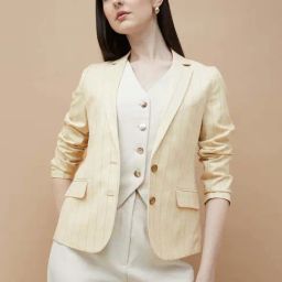 CODE by Lifestyle Beige Striped Blazer-image-33