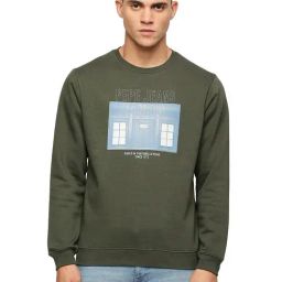 Pepe Jeans Olive Regular Fit Graphic Print Cotton Sweatshirt-picture-6