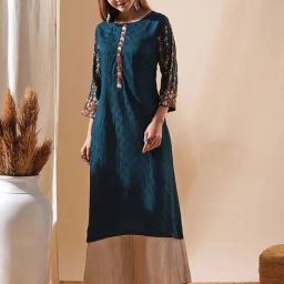 Fashor Blue Embroidered Straight Kurta-image-78