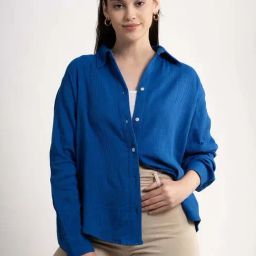 Lounge Dreams Blue Cotton Regular Fit Shirt-image-41
