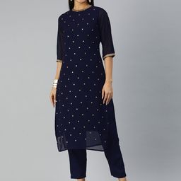 KALINI Floral Embroidered Regular Sequinned Kurta with Trousers-picture-52