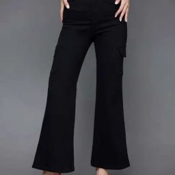 Miss Chase Black Wide Leg High Rise Clean Look Patch Pocketed Regular Stretchable Denim Jeans-image-92