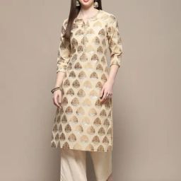 Biba Beige Printed Straight Kurta-image-40