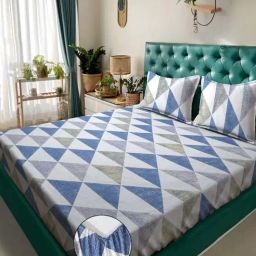 Klotthe Blue 300 TC Polycotton Double Elastic Bedsheet with 2 Pillow Covers-image-7