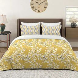 Layers Illuminating Homes Yellow Cotton 150 TC Double Bedsheet with 2 Pillow Covers-image-66