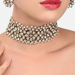 Zaveri Pearls Antique Gold Tone Mesmerising Kundan Choker Necklace & Earring Set-ZPFK8926-image-90