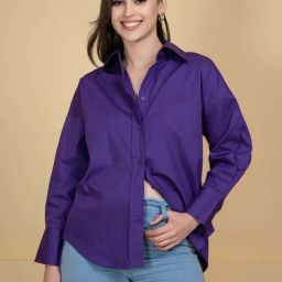 Lounge Dreams Purple Cotton Regular Fit Shirt-image-17