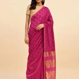 Fabindia Magenta Silk Blend Woven Saree-picture-39