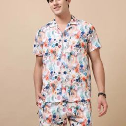 Bushirt Ivory Regular Fit Printed Co-Ord Set-3
