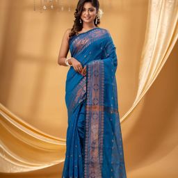 TANTLOOM Woven Design Ethnic Motifs Zari Taant Saree-image-25