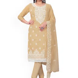 HERE&NOW Floral Embroidered Zari Work Chanderi Cotton Unstitched Dress Material-picture-7